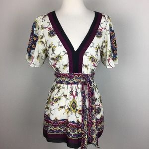 Lil Multi Color Paisley Floral Tie Waist Top 6